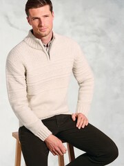 Brook Taverner Cream Textured Lambswool Zip Neck Jumper - Image 3 of 3