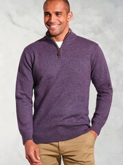 Brook Taverner Purple Lambswool Zip Neck Jumper - Image 1 of 3