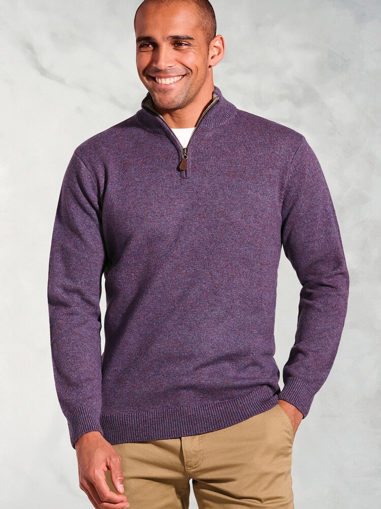 Brook Taverner Purple Lambswool Zip Neck Jumper - Image 1 of 3