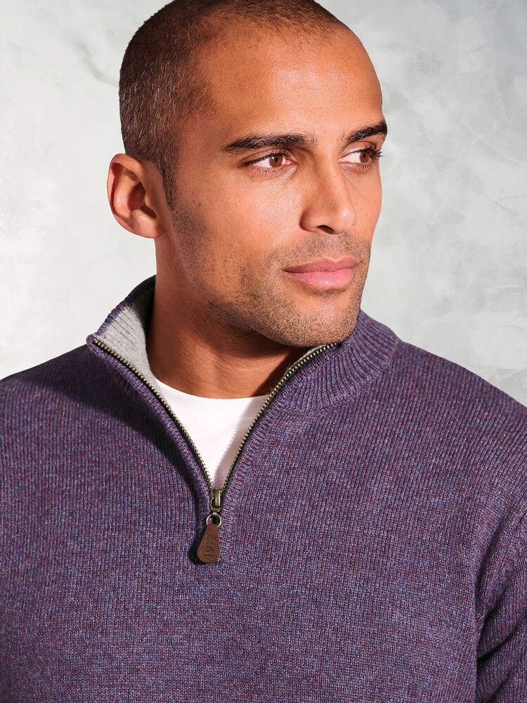 Brook Taverner Purple Lambswool Zip Neck Jumper - Image 2 of 3