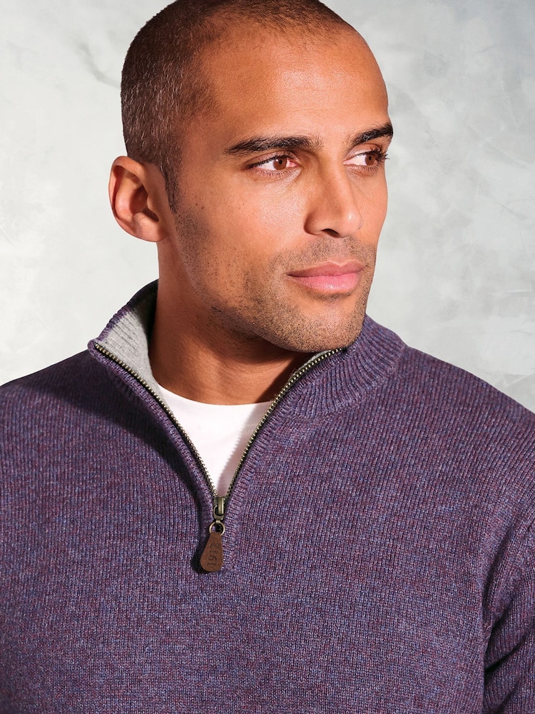 Brook Taverner Purple Lambswool Zip Neck Jumper - Image 2 of 3 Brook Taverner Purple Lambswool Zip Neck Jumper - Image 2 of 3