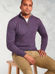 Brook Taverner Purple Lambswool Zip Neck Jumper - Image 3 of 3