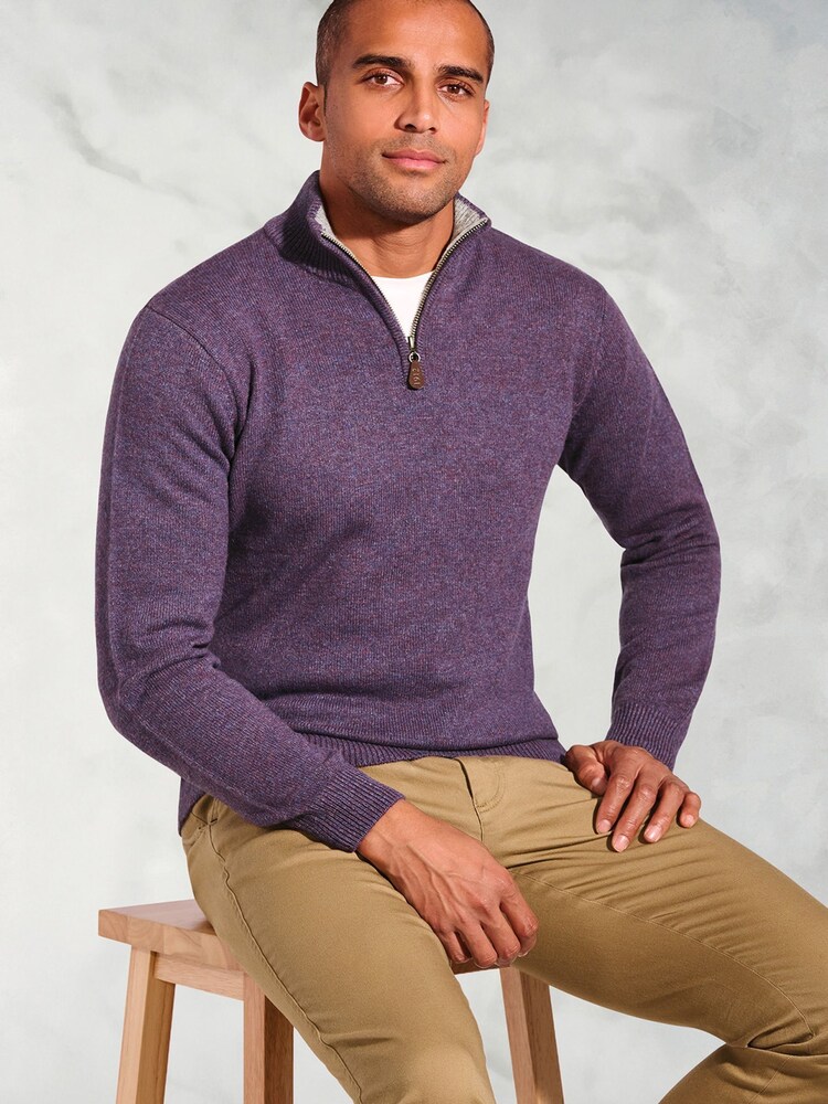 Brook Taverner Purple Lambswool Zip Neck Jumper - Image 3 of 3