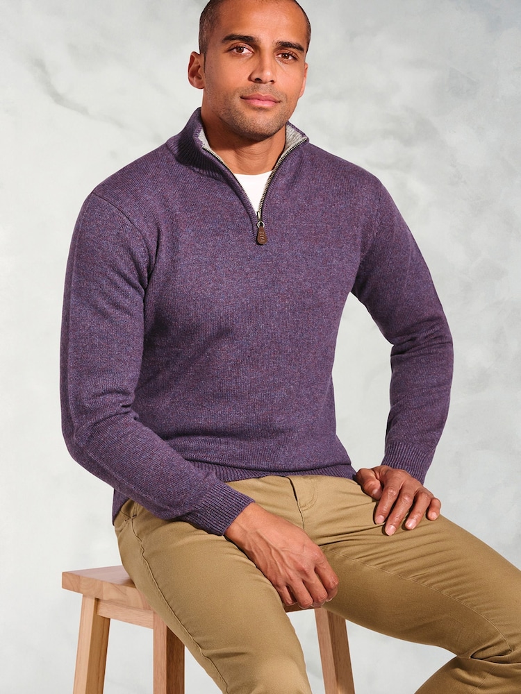 Brook Taverner Purple Lambswool Zip Neck Jumper - Image 3 of 3 Brook Taverner Purple Lambswool Zip Neck Jumper - Image 3 of 3