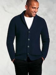 Brook Taverner Blue Textured Lambswool Shawl Collar Cardigan - Image 1 of 3