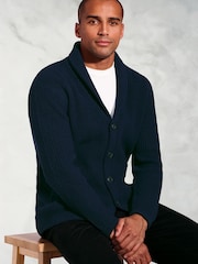 Brook Taverner Blue Textured Lambswool Shawl Collar Cardigan - Image 3 of 3