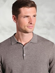 Brook Taverner Brown Cotton Merino Long Sleeve Polo Shirt - Image 3 of 3