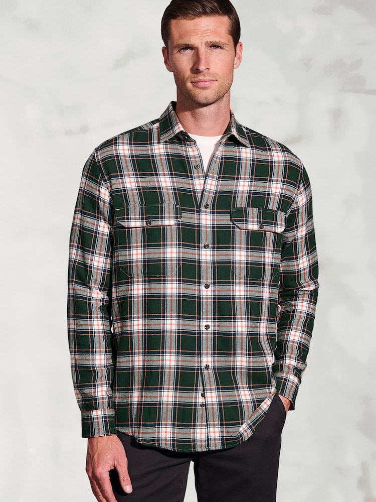 Brook Taverner Green Herringbone Check Brushed Cotton Shirt - Image 1 of 6 Brook Taverner Green Herringbone Check Brushed Cotton Shirt - Image 1 of 6