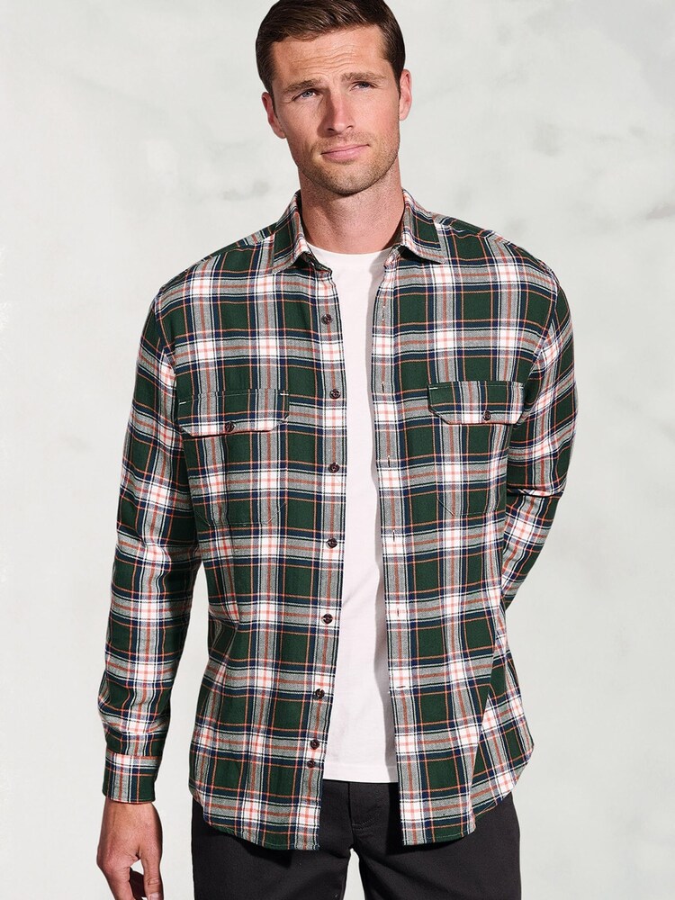 Brook Taverner Green Herringbone Check Brushed Cotton Shirt - Image 2 of 6 Brook Taverner Green Herringbone Check Brushed Cotton Shirt - Image 2 of 6
