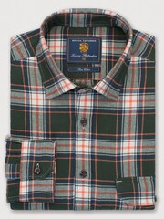 Brook Taverner Green Herringbone Check Brushed Cotton Shirt - Image 4 of 6