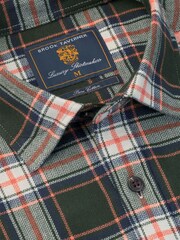 Brook Taverner Green Herringbone Check Brushed Cotton Shirt - Image 5 of 6