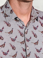 Brook Taverner Grey Pheasant Print Cotton Shirt - Image 2 of 5