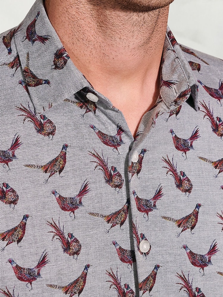 Brook Taverner Grey Pheasant Print Cotton Shirt - Image 2 of 5