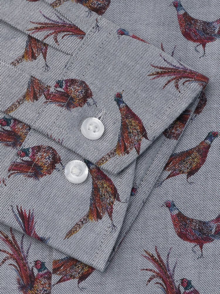 Brook Taverner Grey Pheasant Print Cotton Shirt - Image 5 of 5 Brook Taverner Grey Pheasant Print Cotton Shirt - Image 5 of 5