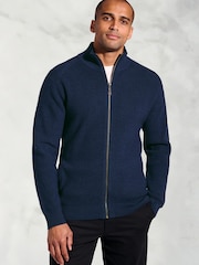Brook Taverner Blue Rib Zip Through Cardigan - Image 1 of 3