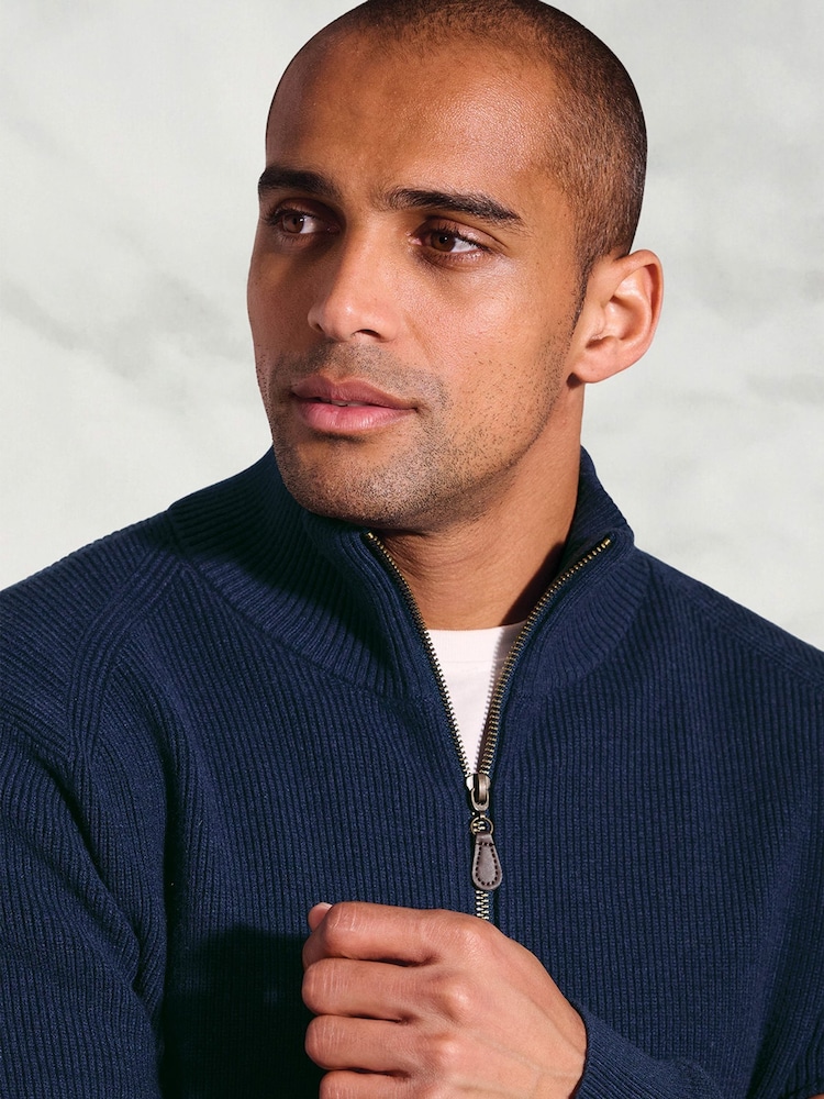 Brook Taverner Blue Rib Zip Through Cardigan - Image 2 of 3 Brook Taverner Blue Rib Zip Through Cardigan - Image 2 of 3