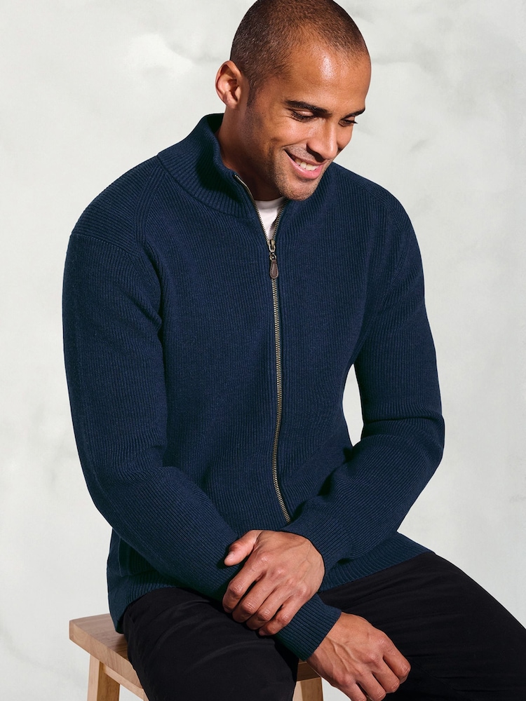 Brook Taverner Blue Rib Zip Through Cardigan - Image 3 of 3 Brook Taverner Blue Rib Zip Through Cardigan - Image 3 of 3