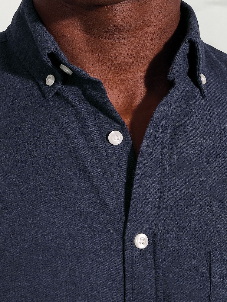 Brook Taverner Blue Melange Brushed Cotton Shirt - Image 2 of 5 Brook Taverner Blue Melange Brushed Cotton Shirt - Image 2 of 5