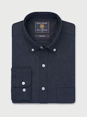 Brook Taverner Blue Melange Brushed Cotton Shirt - Image 3 of 5