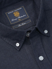 Brook Taverner Blue Melange Brushed Cotton Shirt - Image 4 of 5