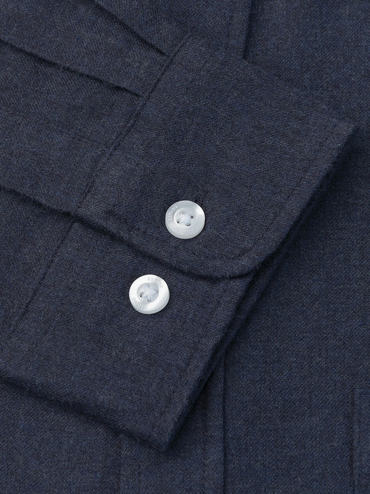 Brook Taverner Blue Melange Brushed Cotton Shirt - Image 5 of 5