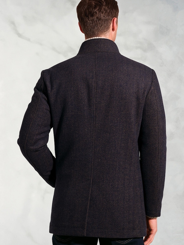 Brook Taverner Blue Herringbone Wool Blend Overcoat - Image 2 of 5 Brook Taverner Blue Herringbone Wool Blend Overcoat - Image 2 of 5