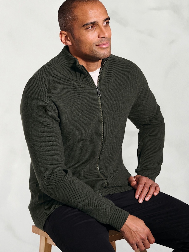 Brook Taverner Green Rib Zip Through Cardigan - Image 2 of 3 Brook Taverner Green Rib Zip Through Cardigan - Image 2 of 3