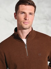Brook Taverner Brown Melange Cotton French Rib Zip Neck Jumper - Image 2 of 3
