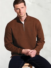 Brook Taverner Brown Melange Cotton French Rib Zip Neck Jumper - Image 3 of 3