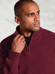 Brook Taverner Red Textured Merino Wool Zip Neck Jumper - Image 2 of 3