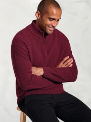 Brook Taverner Red Textured Merino Wool Zip Neck Jumper - Image 3 of 3