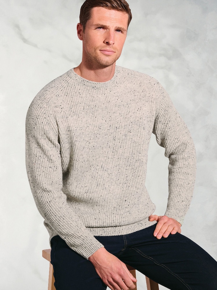 Brook Taverner Grey Rib Nep Lambswool Crew Neck Jumper - Image 2 of 3 Brook Taverner Grey Rib Nep Lambswool Crew Neck Jumper - Image 2 of 3