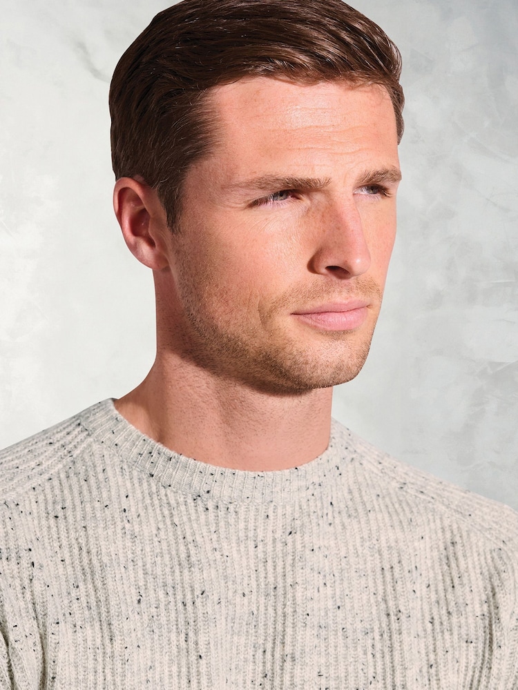 Brook Taverner Grey Rib Nep Lambswool Crew Neck Jumper - Image 3 of 3 Brook Taverner Grey Rib Nep Lambswool Crew Neck Jumper - Image 3 of 3
