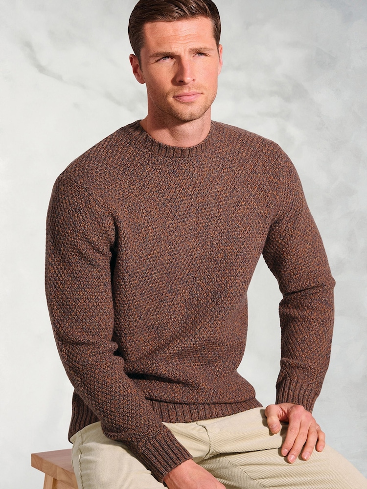 Brook Taverner Brown Twist Knit Crew Neck Jumper - Image 3 of 3 Brook Taverner Brown Twist Knit Crew Neck Jumper - Image 3 of 3