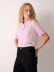 Jigsaw Pink Linen Cotton Polo Shirt - Image 1 of 5