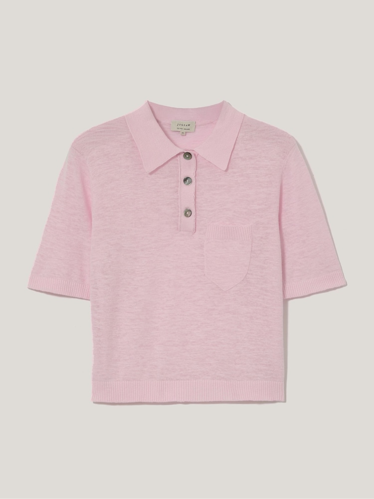 Jigsaw Pink Linen Cotton Polo Shirt - Image 5 of 5 Jigsaw Pink Linen Cotton Polo Shirt - Image 5 of 5