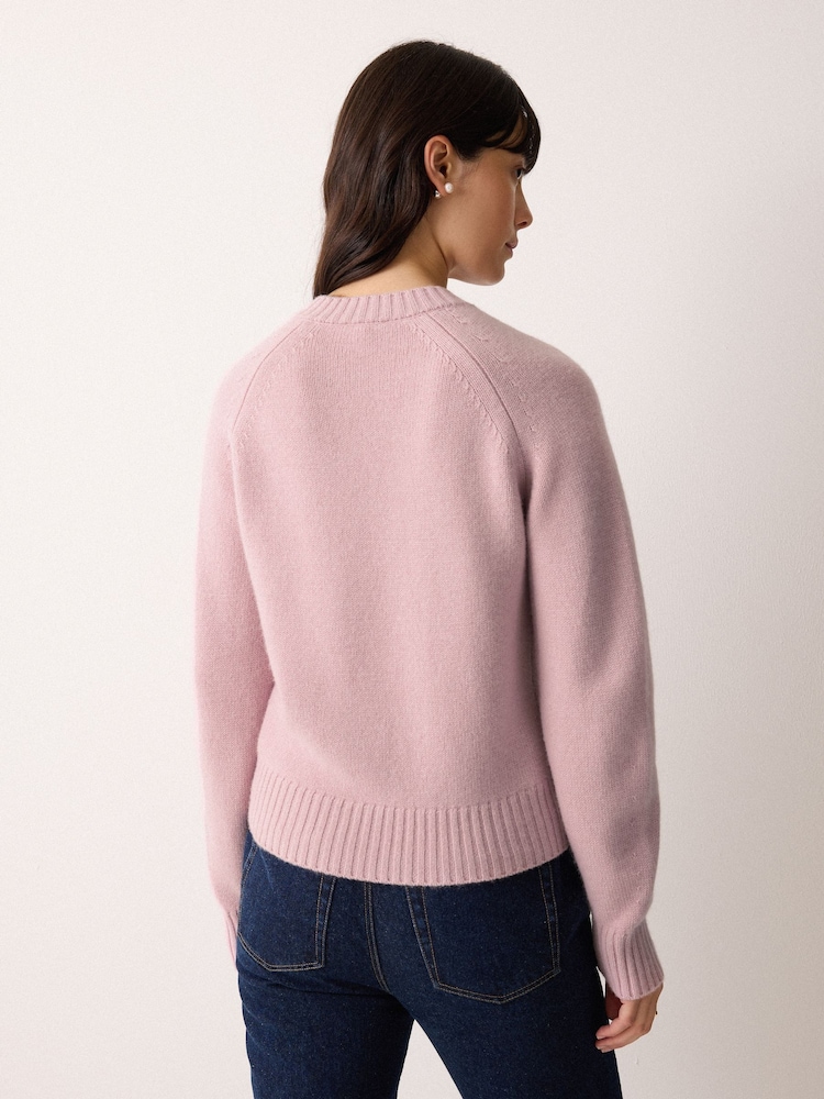 Jigsaw Pink Wool Blend Satin Trim Cardigan - Image 2 of 5 Jigsaw Pink Wool Blend Satin Trim Cardigan - Image 2 of 5