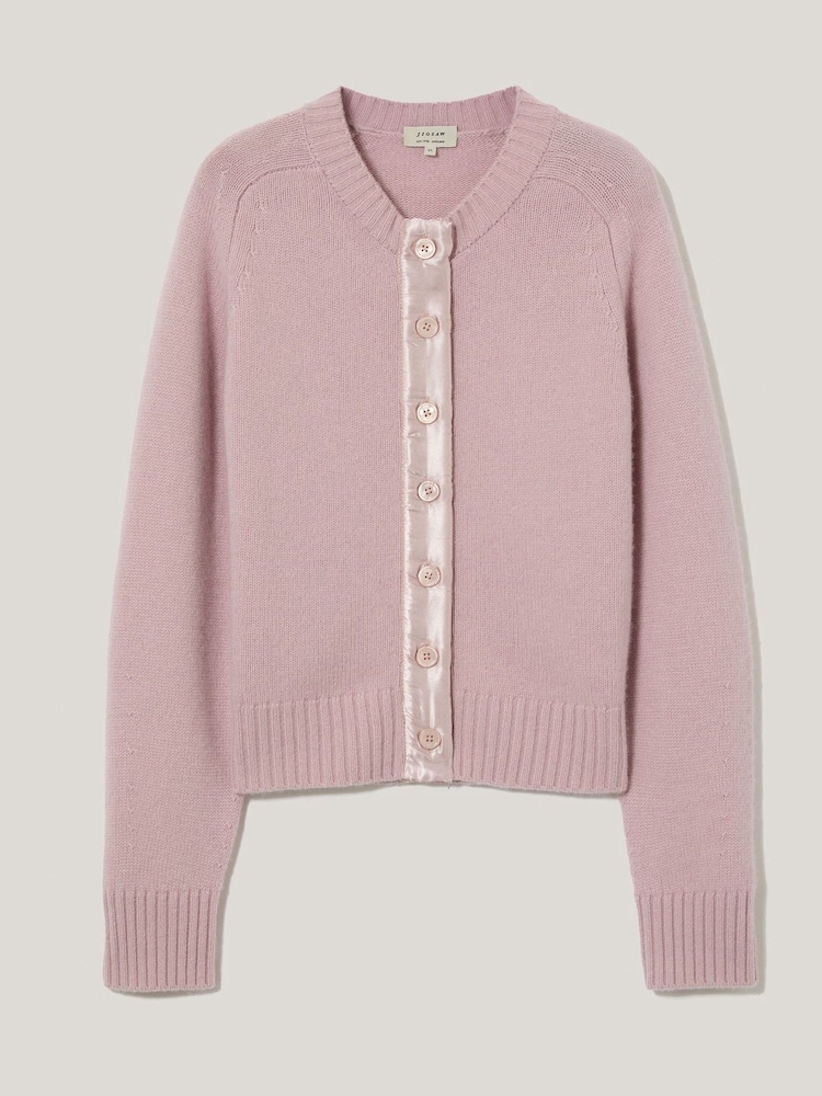 Jigsaw Pink Wool Blend Satin Trim Cardigan - Image 5 of 5 Jigsaw Pink Wool Blend Satin Trim Cardigan - Image 5 of 5