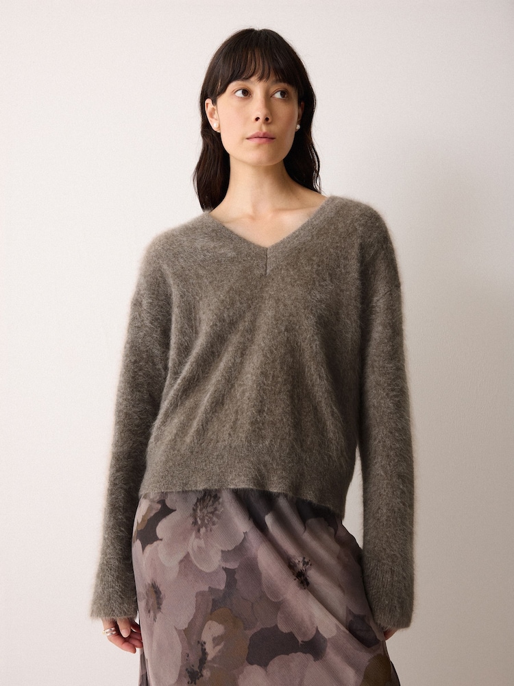 Jigsaw Grey Halo Cashmere V-Neck Jumper - Image 1 of 6 Jigsaw Grey Halo Cashmere V-Neck Jumper - Image 1 of 6