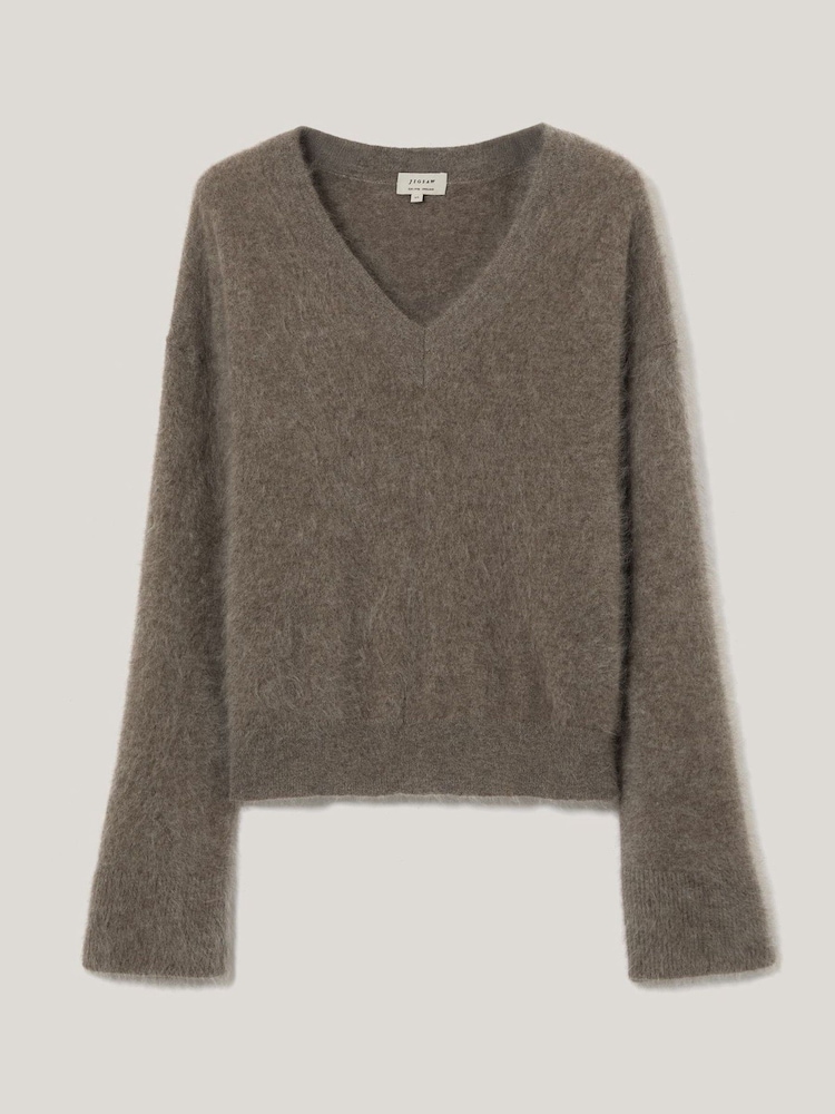 Jigsaw Grey Halo Cashmere V-Neck Jumper - Image 6 of 6 Jigsaw Grey Halo Cashmere V-Neck Jumper - Image 6 of 6