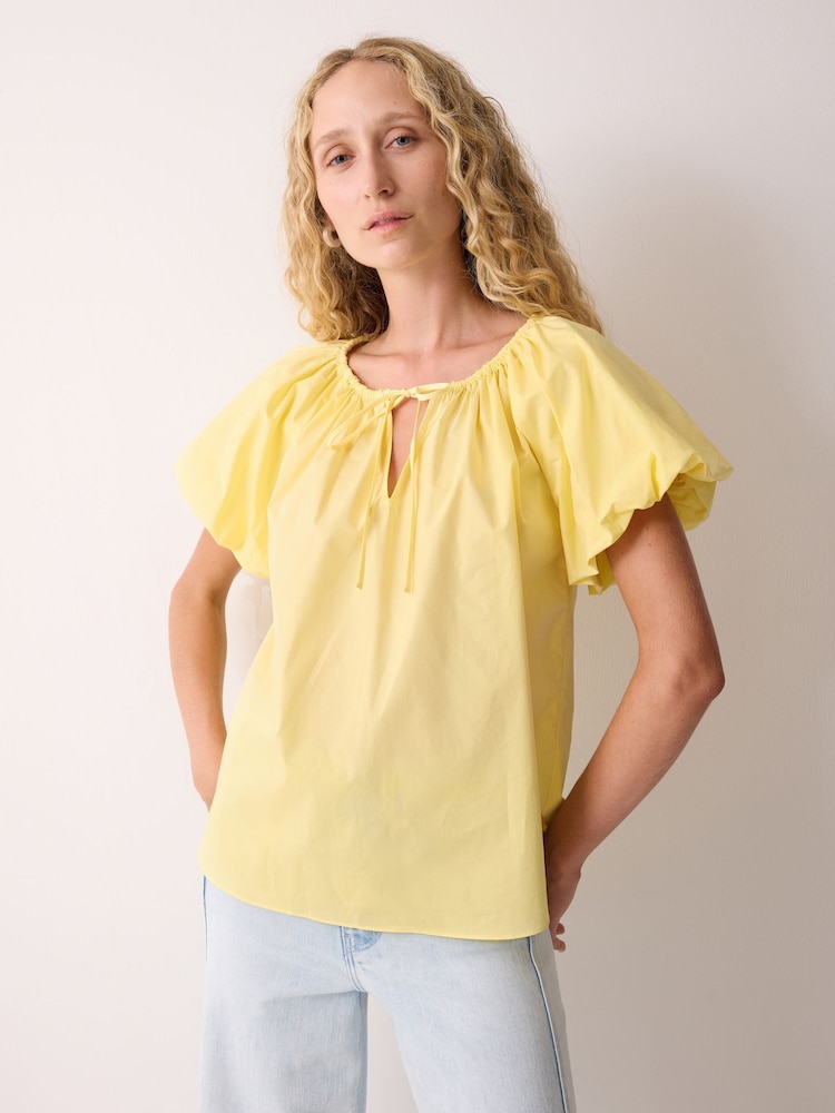 Jigsaw Yellow Cotton Puff Sleeve Top - Image 1 of 4 Jigsaw Yellow Cotton Puff Sleeve Top - Image 1 of 4