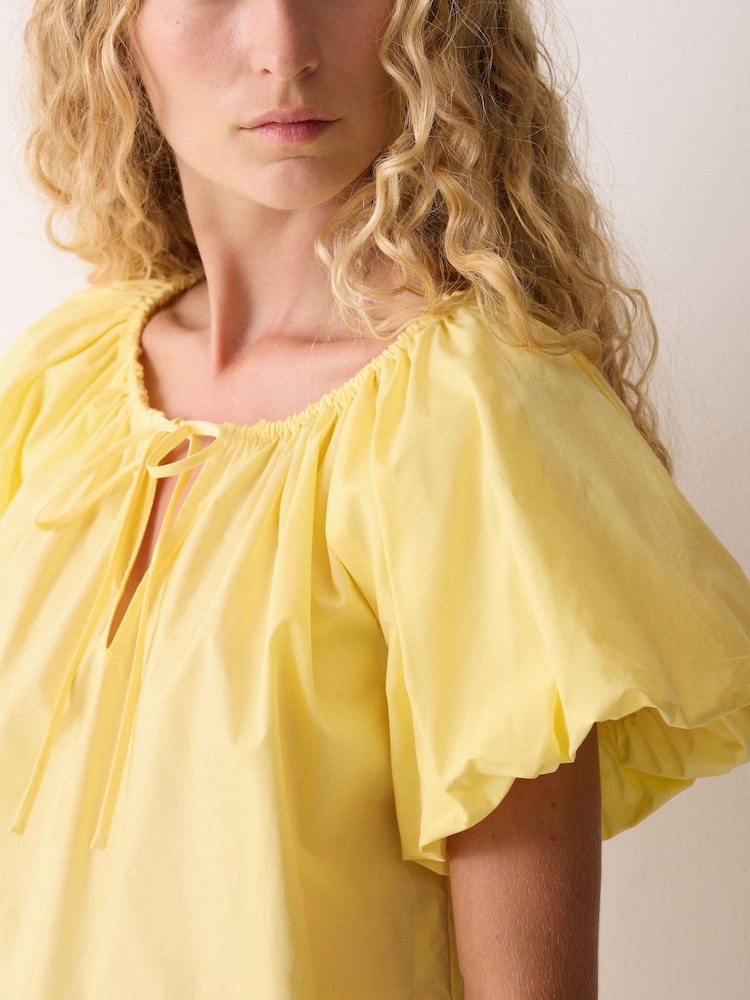 Jigsaw Yellow Cotton Puff Sleeve Top - Image 2 of 4