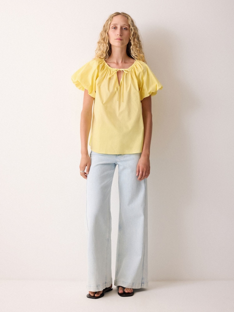 Jigsaw Yellow Cotton Puff Sleeve Top - Image 4 of 4 Jigsaw Yellow Cotton Puff Sleeve Top - Image 4 of 4