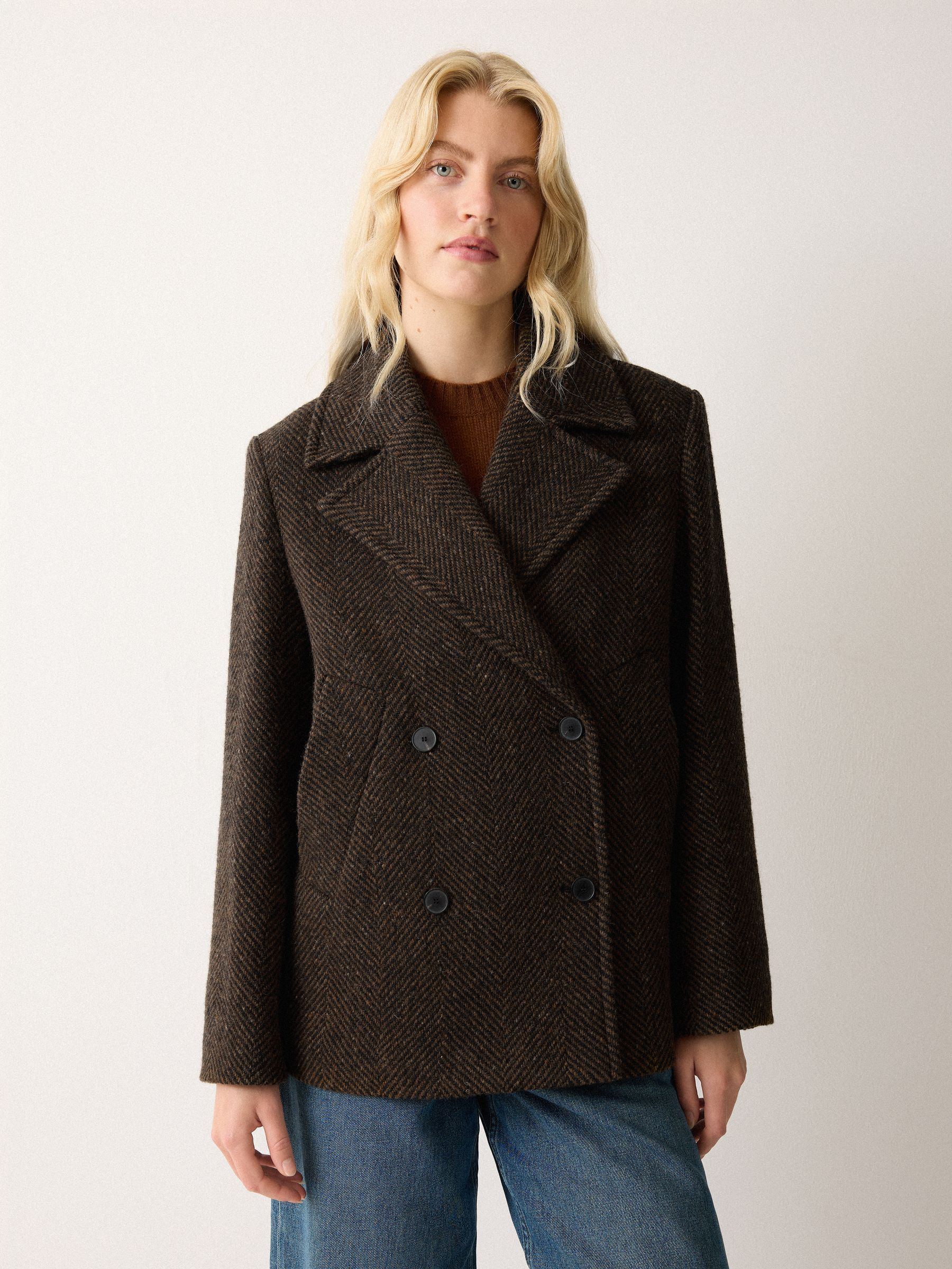 Buy Jigsaw Brown Alba Wool Herringbone Pea Coat from Next France
