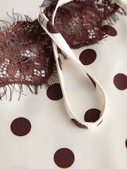 Cream/Chocolate Brown Polka Dot Lace Trim Cami Top - Image 2 of 3