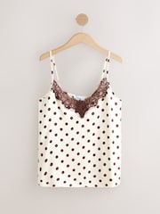 Krem/Şokolad Qəhvəyi Polka Dot - Krujeva Trim Cami Üst - 7şəkildən 5 şəkil