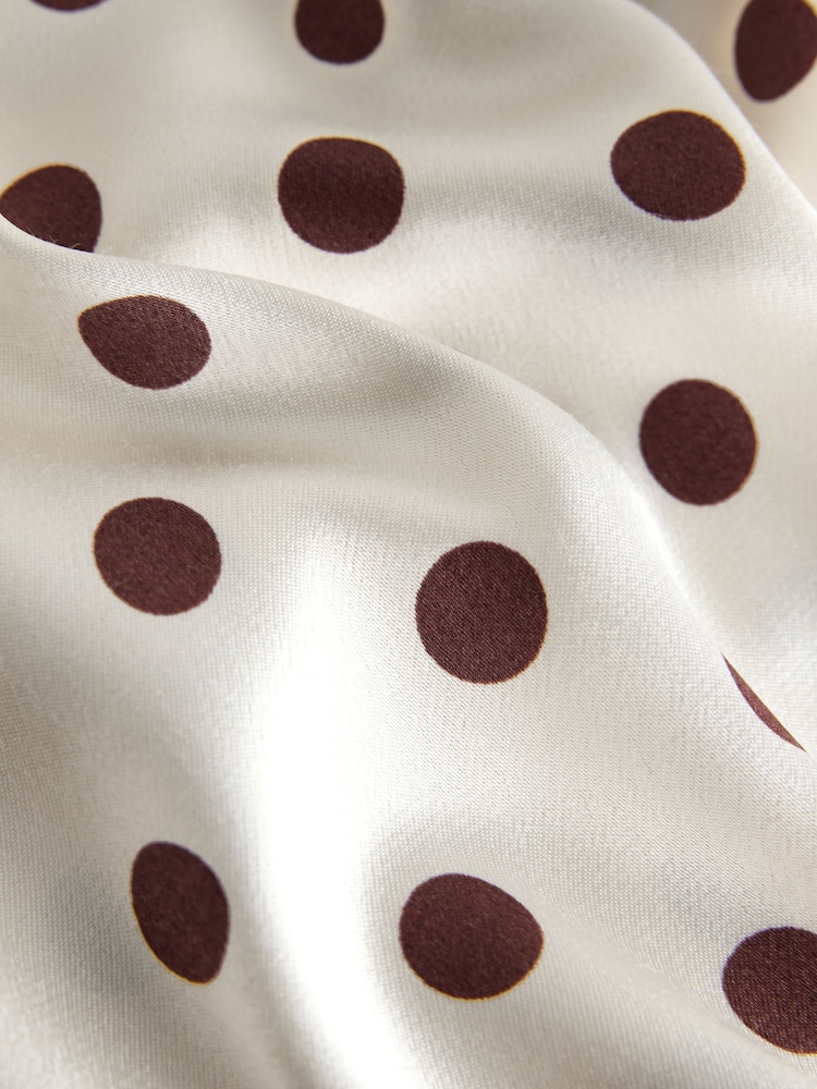 Krem/Şokolad Qəhvəyi Polka Dot - Krujeva Trim Cami Üst - 7şəkildən 7 şəkil