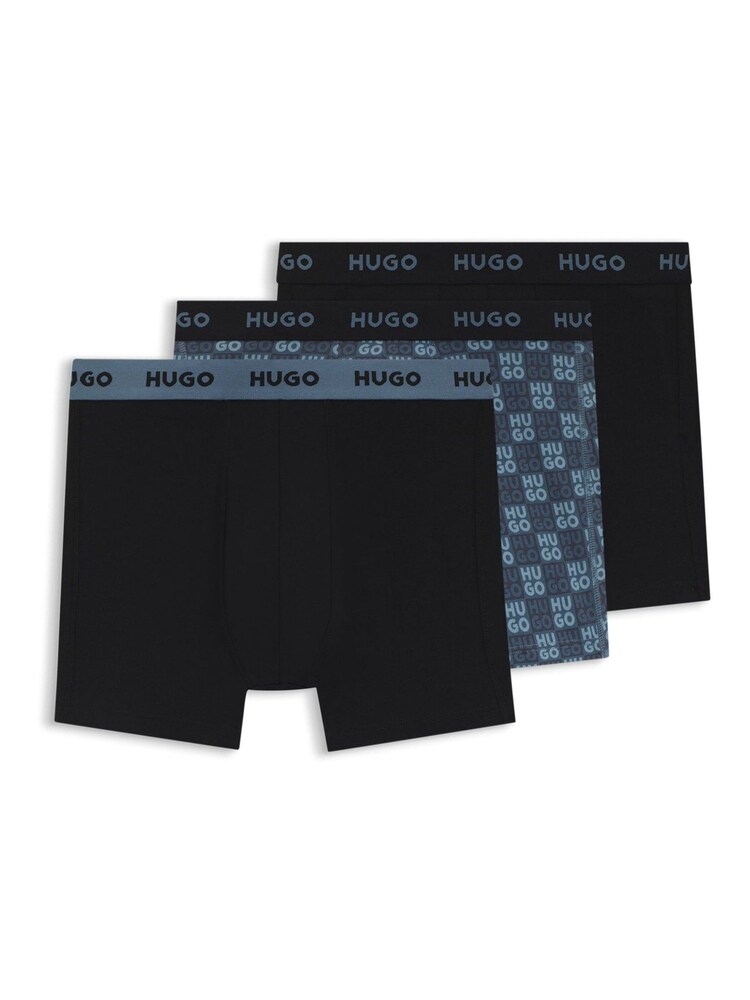 HUGO Blue Stretch Cotton 3 Pack Boxers - Image 1 of 1 HUGO Blue Stretch Cotton 3 Pack Boxers - Image 1 of 1