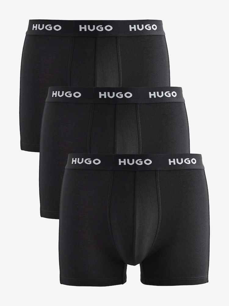HUGO Black Stretch Cotton Logo Waistband Boxers 3 Pack - Image 1 of 4 HUGO Black Stretch Cotton Logo Waistband Boxers 3 Pack - Image 1 of 4