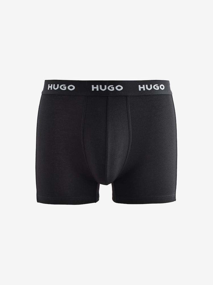HUGO Black Stretch Cotton Logo Waistband Boxers 3 Pack - Image 2 of 4 HUGO Black Stretch Cotton Logo Waistband Boxers 3 Pack - Image 2 of 4